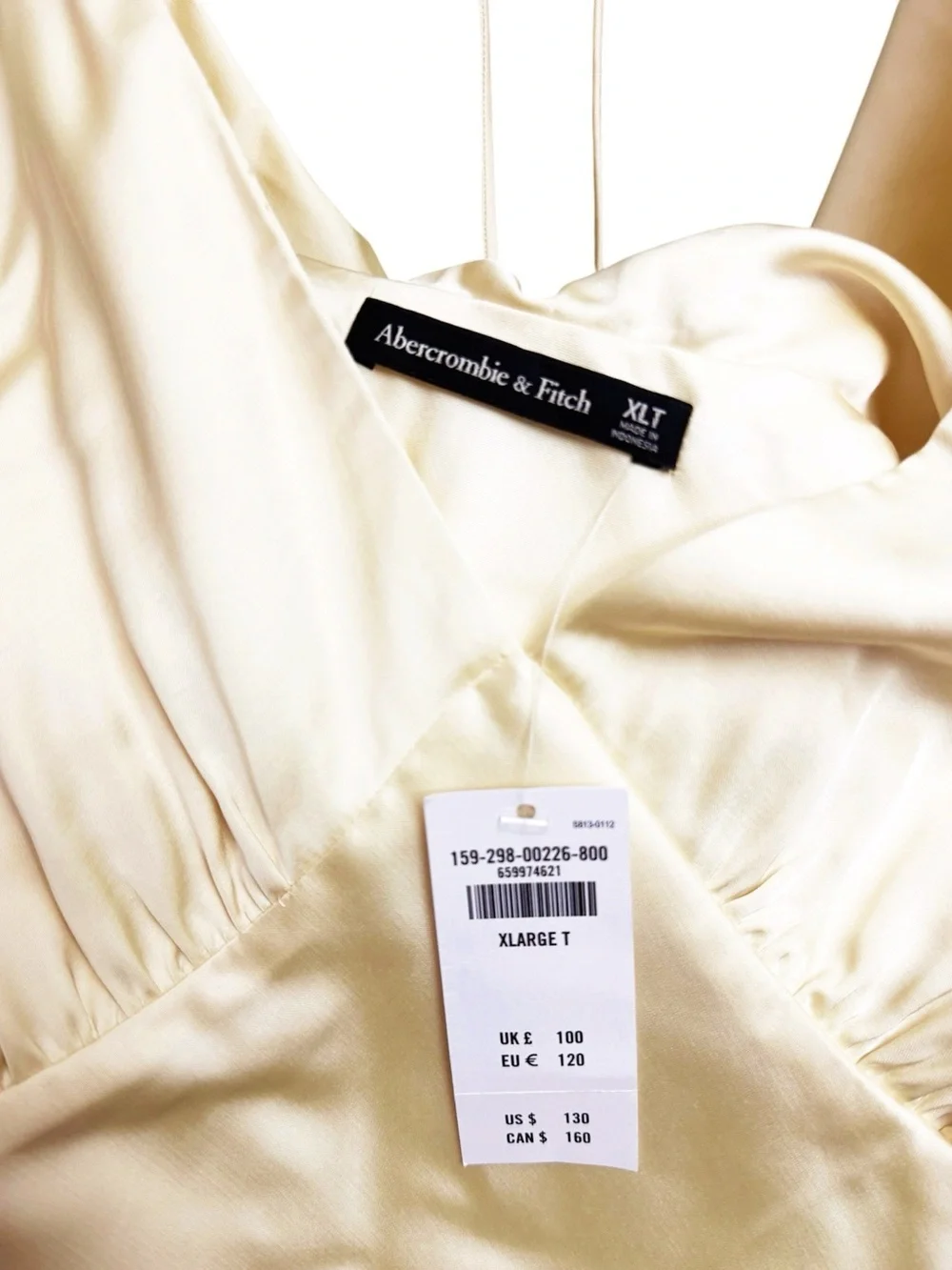 NWT Abercrombie & Fitch Plunge Cowl Back Satin Maxi Dress Yellow XL Tall